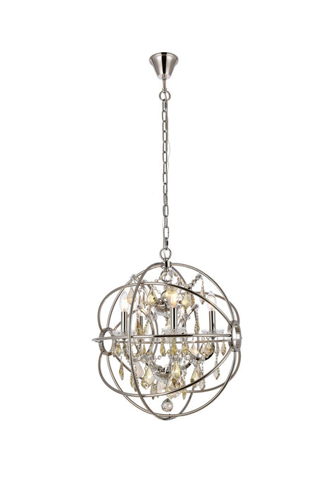 Geneva 5-Light Pendant in Polished Nickel with Golden Teak (Smoky) Royal Cut Crystal