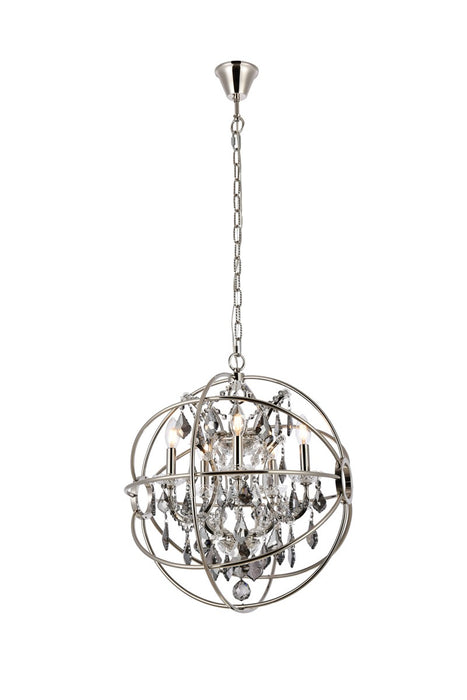 Geneva 5-Light Pendant in Polished Nickel with Silver Shade (Grey) Royal Cut Crystal