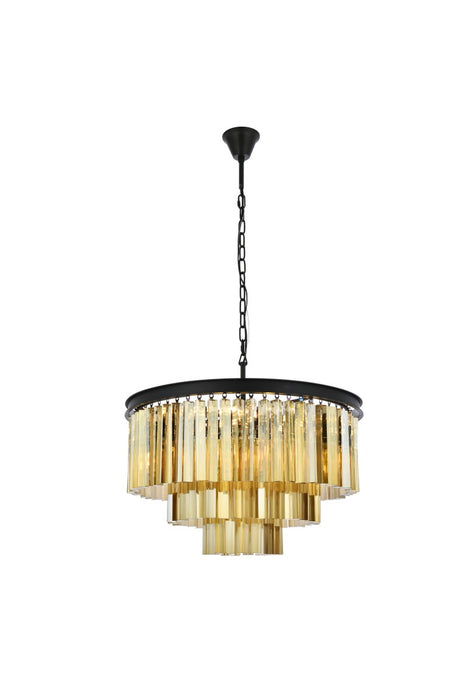 Sydney 9-Light Chandelier in Matte Black with Golden Teak (Smoky) Royal Cut Crystal