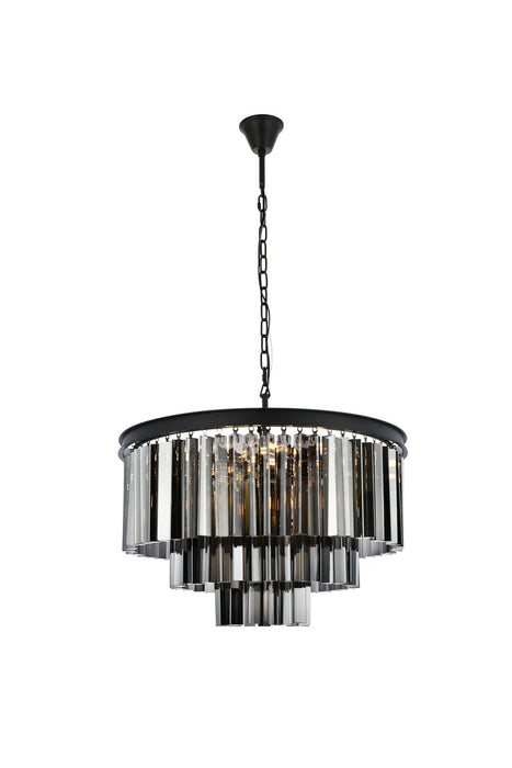 Sydney 9-Light Chandelier in Matte Black with Silver Shade (Grey) Royal Cut Crystal