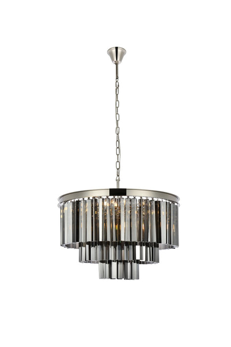 Sydney 9-Light Chandelier in Polished Nickel with Silver Shade (Grey) Royal Cut Crystal