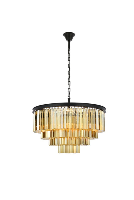 Sydney 17-Light Chandelier in Matte Black with Golden Teak (Smoky) Royal Cut Crystal