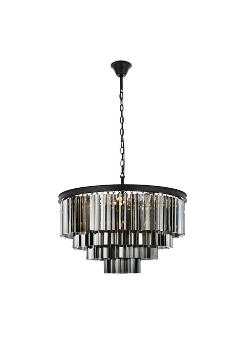 Sydney 17-Light Chandelier in Matte Black with Silver Shade (Grey) Royal Cut Crystal