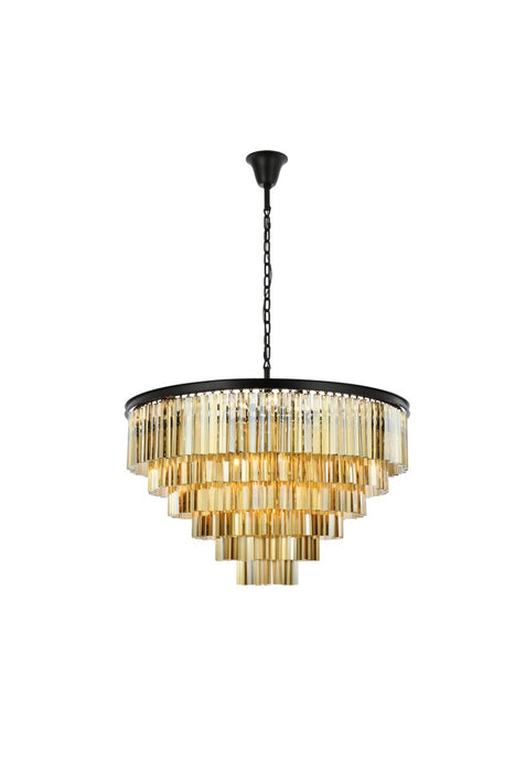 Sydney 33-Light Chandelier in Matte Black with Golden Teak (Smoky) Royal Cut Crystal