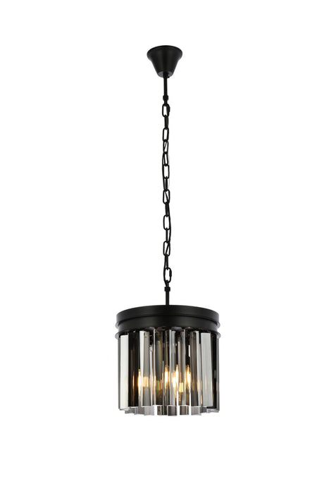 Sydney 3-Light Pendant in Matte Black with Silver Shade (Grey) Royal Cut Crystal