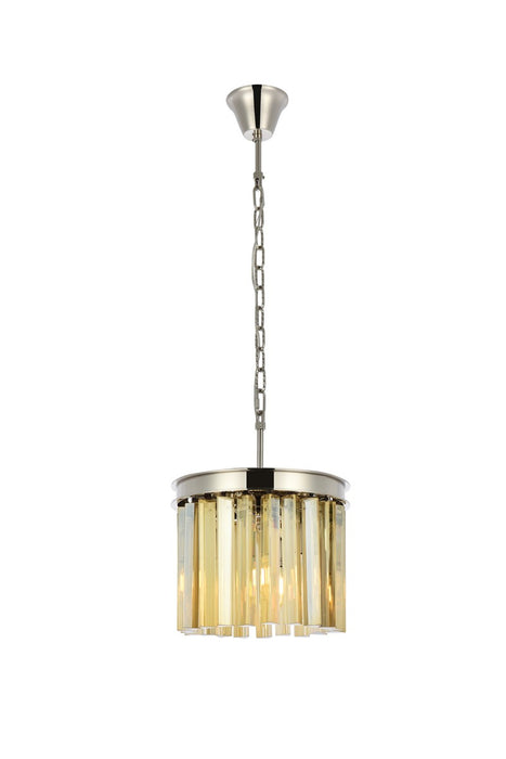 Sydney 3-Light Pendant in Polished Nickel with Golden Teak (Smoky) Royal Cut Crystal