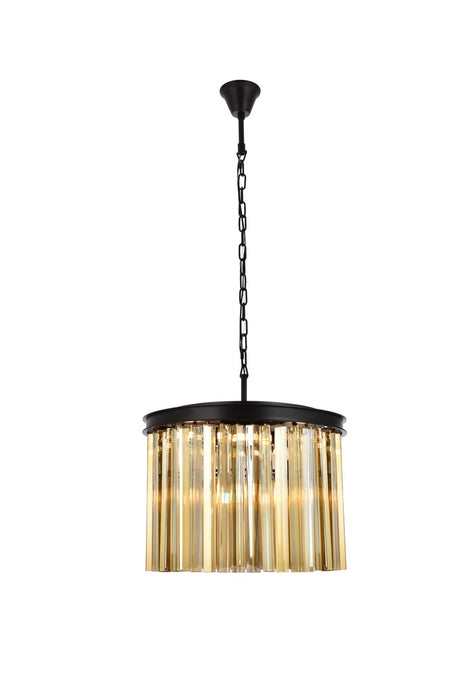 Sydney 6-Light Pendant in Matte Black with Golden Teak (Smoky) Royal Cut Crystal