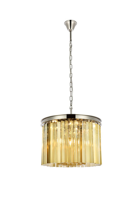 Sydney 6-Light Pendant in Polished Nickel with Golden Teak (Smoky) Royal Cut Crystal