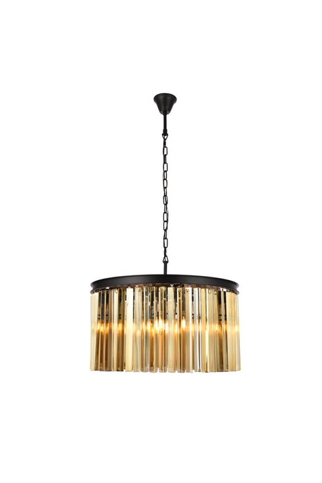 Sydney 8-Light Chandelier in Matte Black with Golden Teak (Smoky) Royal Cut Crystal