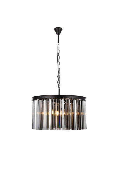 Sydney 8-Light Chandelier in Matte Black with Silver Shade (Grey) Royal Cut Crystal