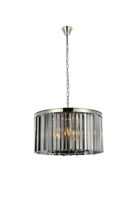 Sydney 8-Light Chandelier in Polished Nickel with Silver Shade (Grey) Royal Cut Crystal