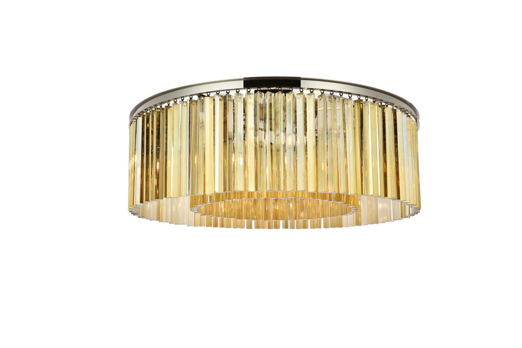 Sydney 10-Light Flush Mount in Polished Nickel with Golden Teak (Smoky) Royal Cut Crystal