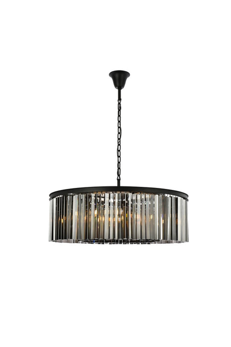 Sydney 10-Light Chandelier in Matte Black with Silver Shade (Grey) Royal Cut Crystal