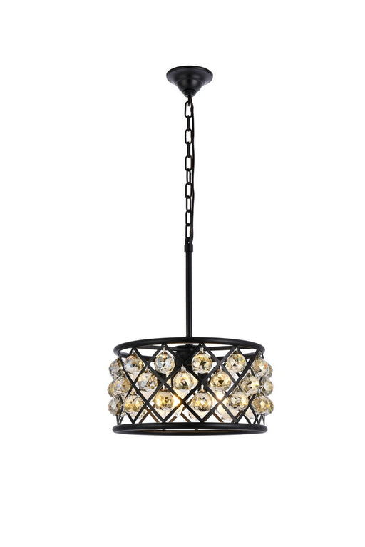 Madison 4-Light Pendant in Matte Black with Golden Teak (Smoky) Royal Cut Crystal