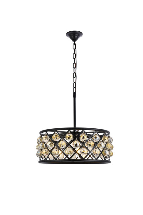 Madison 5-Light Chandelier in Matte Black with Golden Teak (Smoky) Royal Cut Crystal