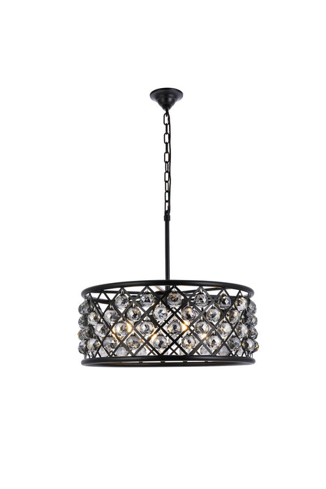 Madison 6-Light Chandelier in Matte Black with Silver Shade (Grey) Royal Cut Crystal