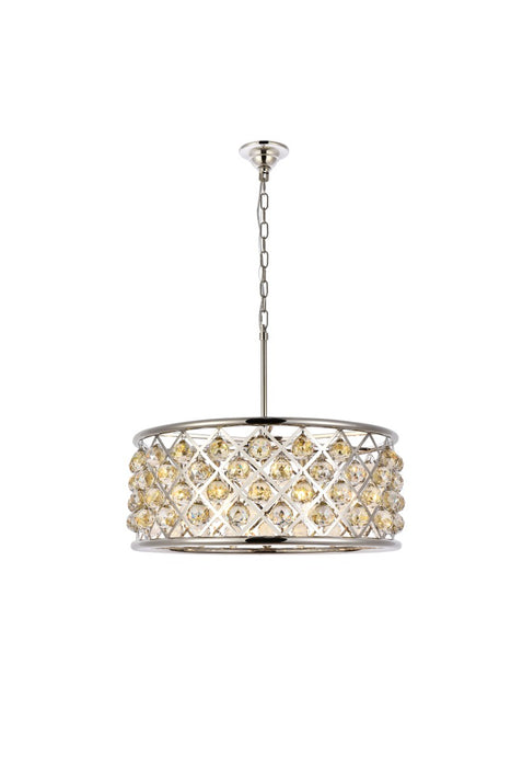 Madison 6-Light Chandelier in Polished Nickel with Golden Teak (Smoky) Royal Cut Crystal