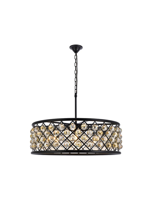 Madison 8-Light Chandelier in Matte Black with Golden Teak (Smoky) Royal Cut Crystal