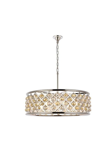 Madison 8-Light Chandelier in Polished Nickel with Golden Teak (Smoky) Royal Cut Crystal