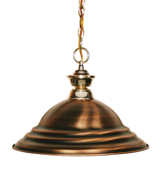 Shark 1 Light Pendant in Polished Brass with Antique Copper Shade