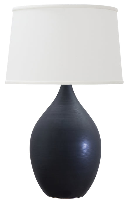 Scatchard 24.5 Inch Stoneware Table Lamp in Black Matte with White Linen Hardback