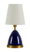 Geo 12 Inch Parabola Mini Accent Lamp in Navy Blue with Weathered Brass accents with Linen Hardback