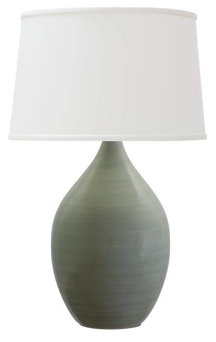 Scatchard 21 Inch Stoneware Table Lamp in Celadon with White Linen Hardback