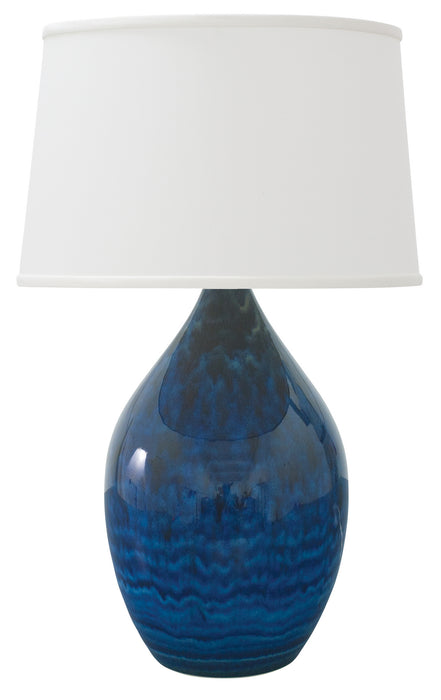 Scatchard 21 Inch Stoneware Table Lamp in Midnight Blue with White Linen Hardback