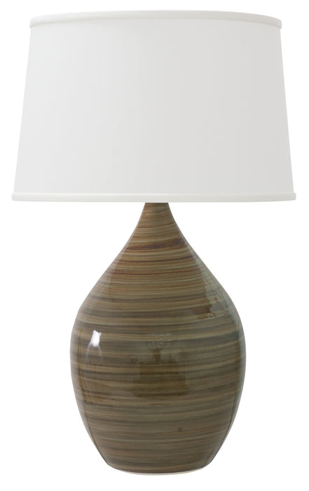 Scatchard 21 Inch Stoneware Table Lamp in Tigers Eye with White Linen Hardback