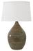 Scatchard 21 Inch Stoneware Table Lamp in Tigers Eye with White Linen Hardback