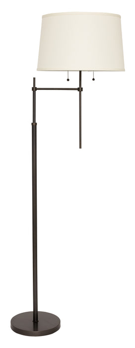 Averill Adjustable Floor Lamp with Offset Arm in Oil Rubbed Bronze with Off White Fine Linen Hardback