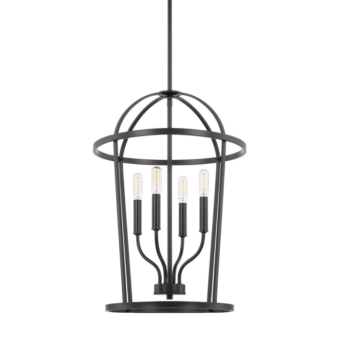 Greyson Four Light Foyer Pendant in Matte Black