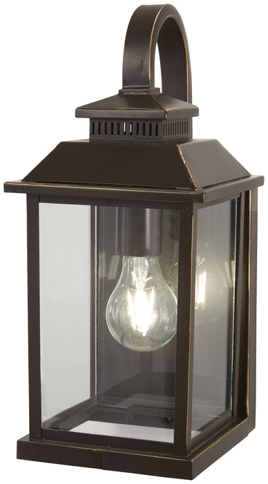 Miner's Loft 1-Light Outdoor Wall Mount in Oil Rubbed Bronze with Gold High & Clear Glass