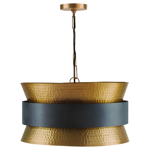 Loren Four Light Pendant in Patinaed Brass and Dark Zinc