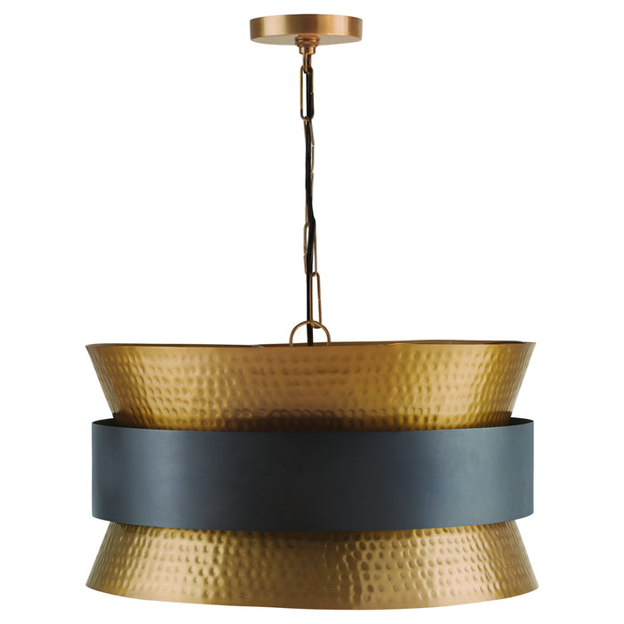 Loren Four Light Pendant in Patinaed Brass and Dark Zinc