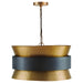 Loren Four Light Pendant in Patinaed Brass and Dark Zinc