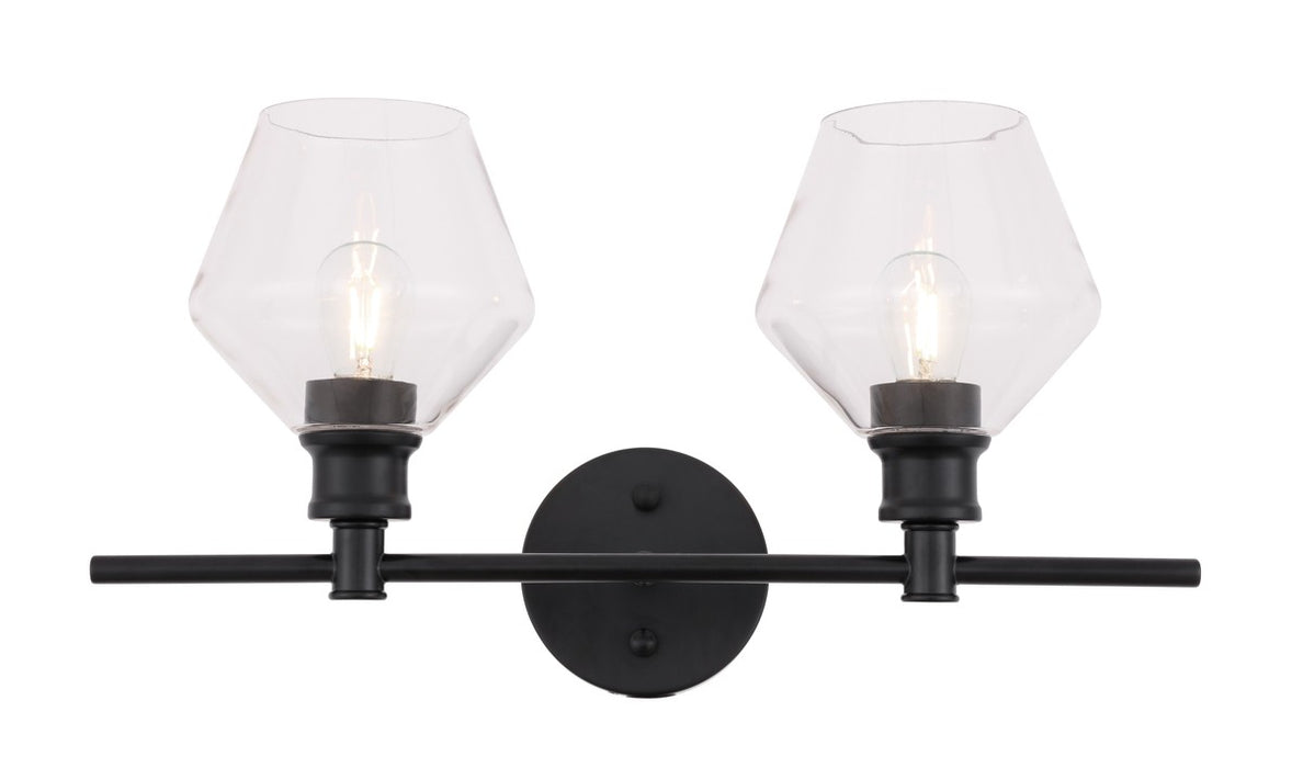 Gene 2-Light Wall Sconce in Black & Clear Glass