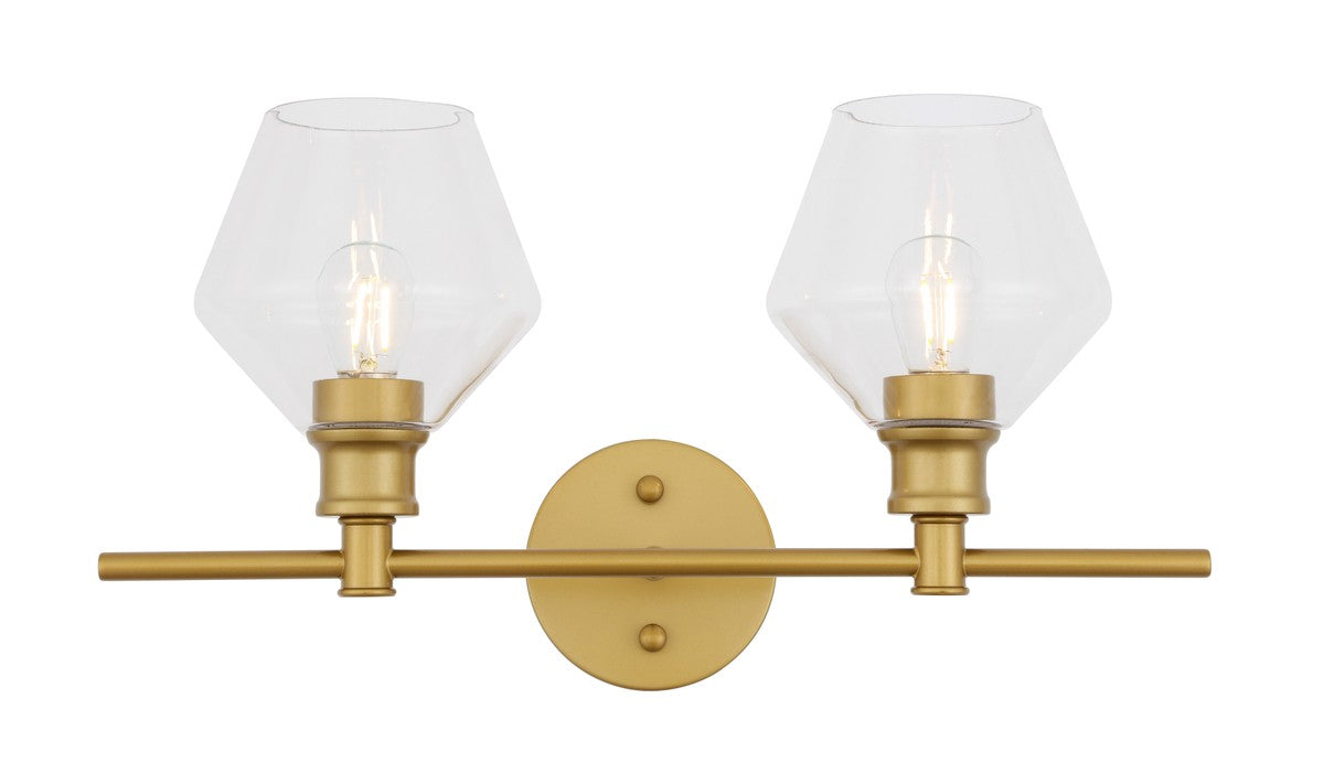 Gene 2-Light Wall Sconce in Brass & Clear Glass