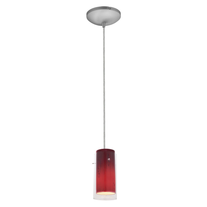 Glass`n Glass Cylinder 1-Light Pendant in Brushed Steel Finish