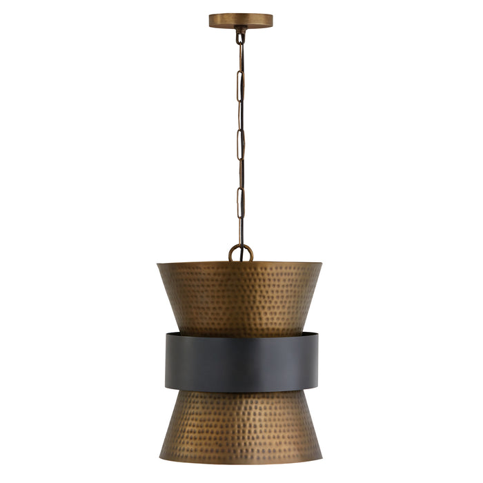 Loren One Light Pendant in Patinaed Brass and Dark Zinc