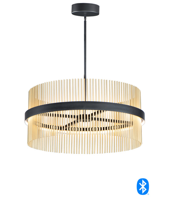 Chimes 34" LED Pendant in Black / Satin Brass