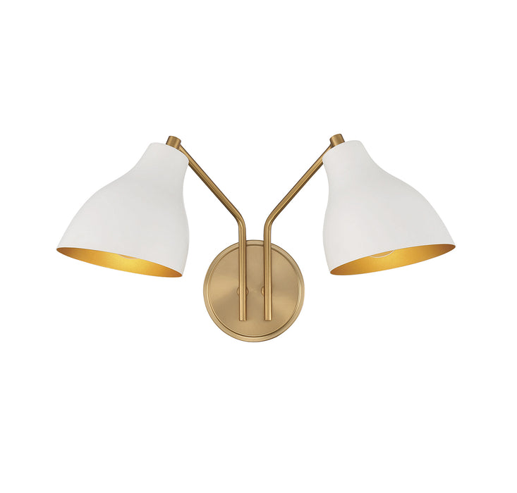 Meridian (M90075WHNB) 2-Light Wall Sconce in White with Natural Brass