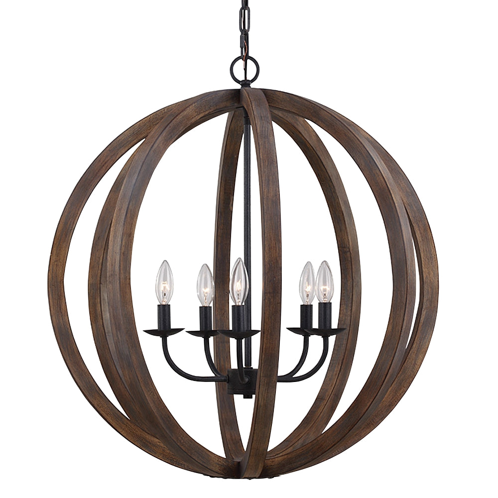 Allier Chandelier in Weathered Oak Wood/Antique Forged Iron - Lamps Expo