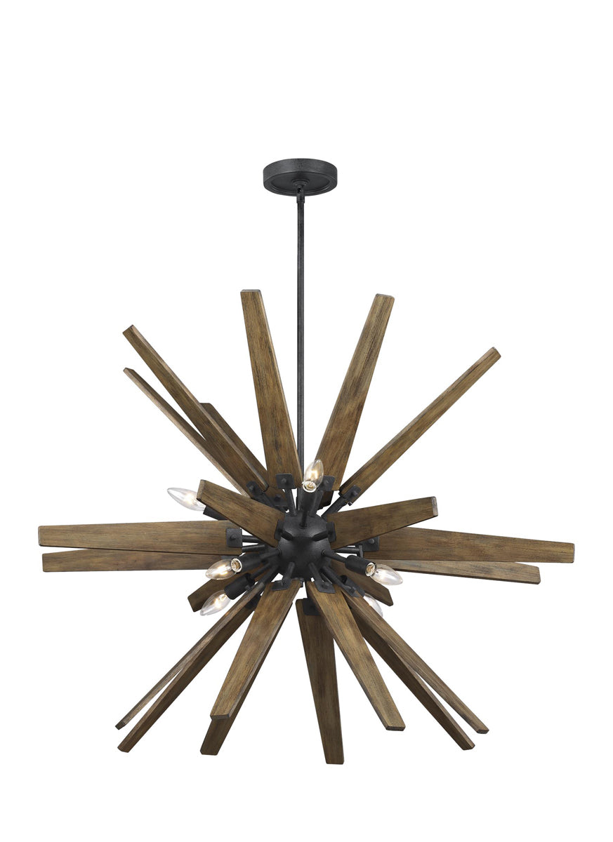 Thorne Chandelier in Dark Weathered Zinc/Weathered Oak - Lamps Expo