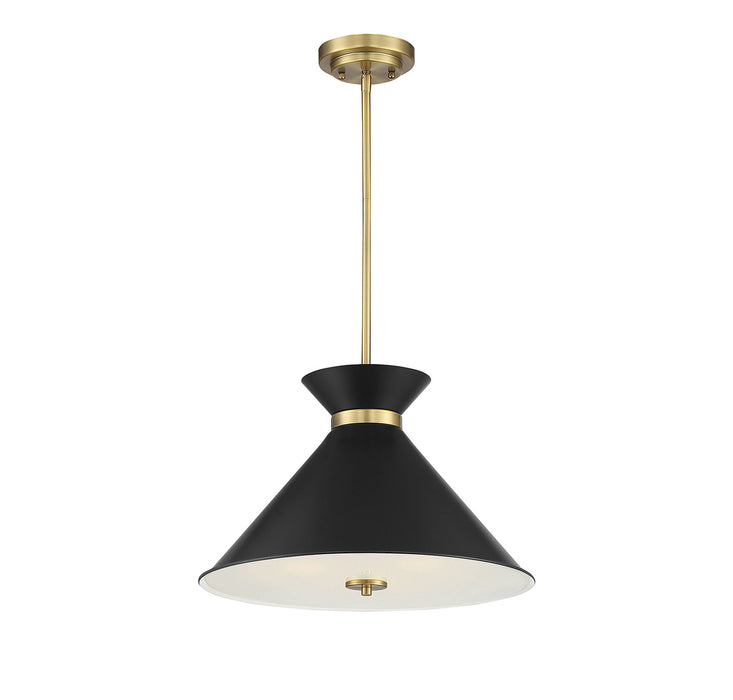 Lamar 3-Light Pendant in Black with Warm Brass Accents