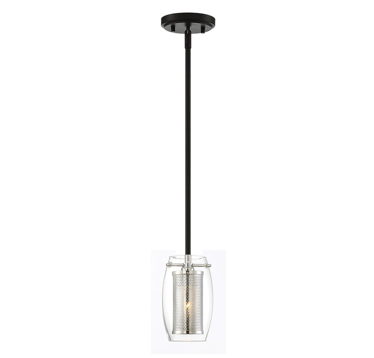 Dunbar 1-Light Mini-Pendant in Matte Black with Polished Chrome Accents